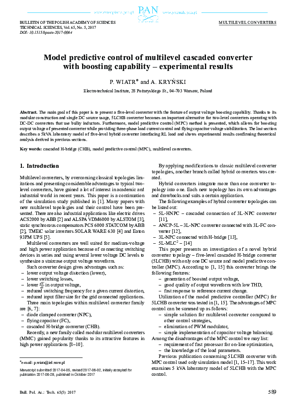 (PDF) Model Predictive Control of Multilevel Cascaded H-Bridge Inverters