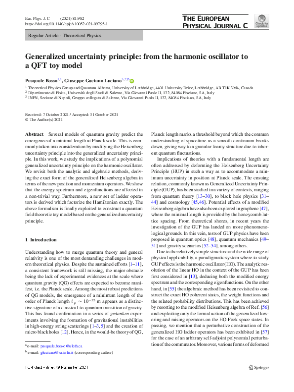 (PDF) Generalized uncertainty principle: from the harmonic oscillator ...
