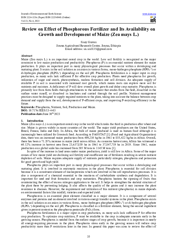 (PDF) Review on Effect of Phosphorous Fertilizer and Its Availability ...