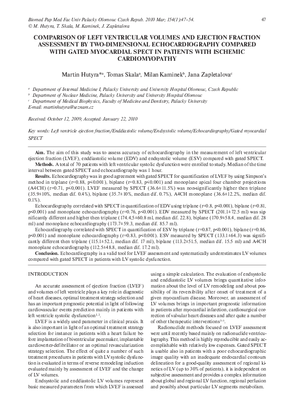 (PDF) Comparison of Left Ventricular Volumes and Ejection Fraction ...