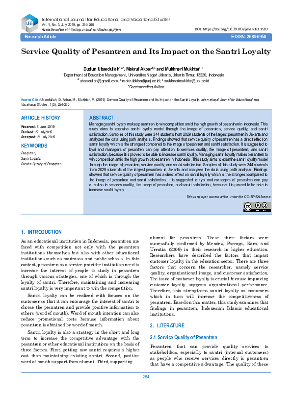 (PDF) Service Quality of Pesantren and Its Impact on the Santri Loyalty
