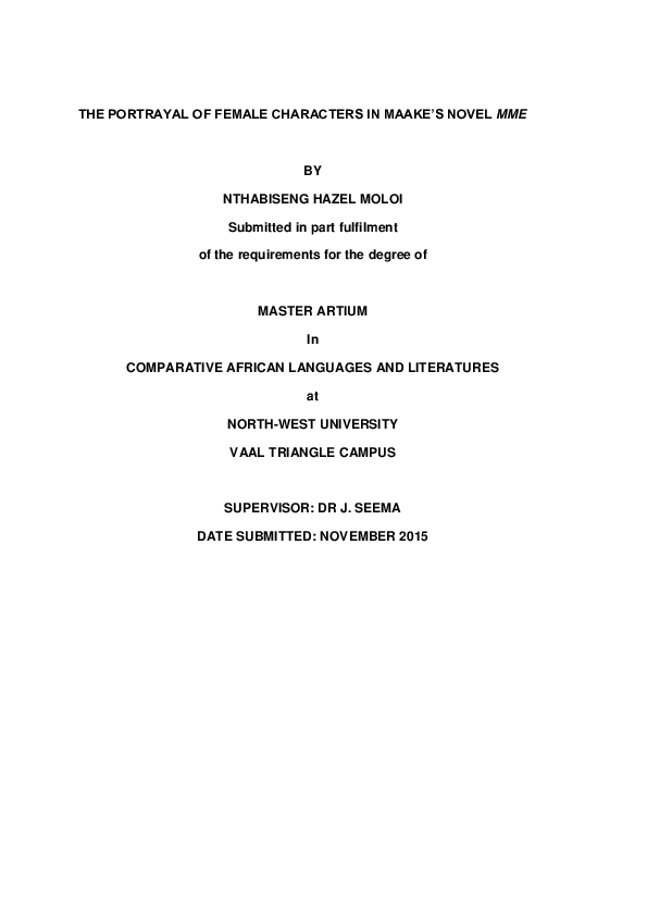 (PDF) The portrayal of female characters in Maake's novel MME