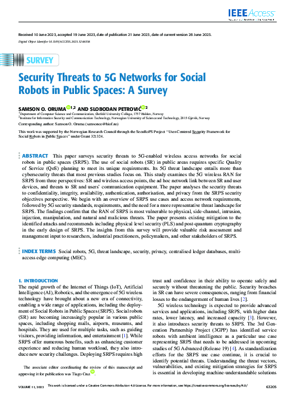 (PDF) Security Threats to 5G Networks for Social Robots in Public ...