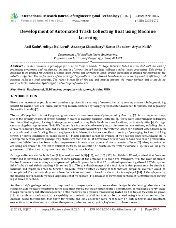(PDF) Development of Automated Trash Collecting Boat using Machine Learning