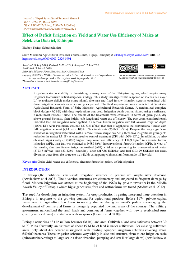 (PDF) Effect of Deficit Irrigation on Yield and Water Use Efficiency of ...
