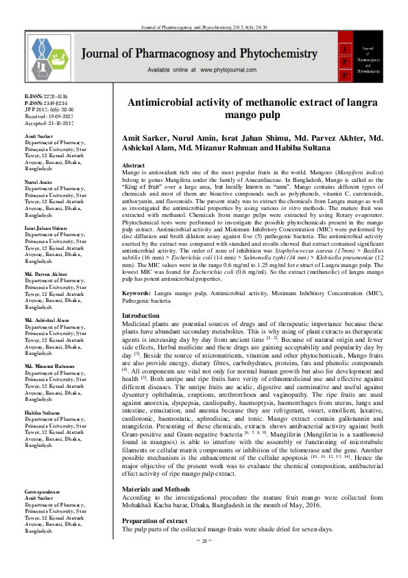 (PDF) Antimicrobial activity of the methanolic extract and compounds ...