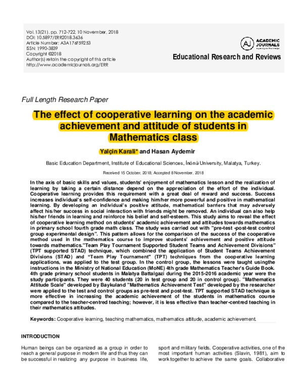 (PDF) The effect of cooperative learning on the academic achievement ...