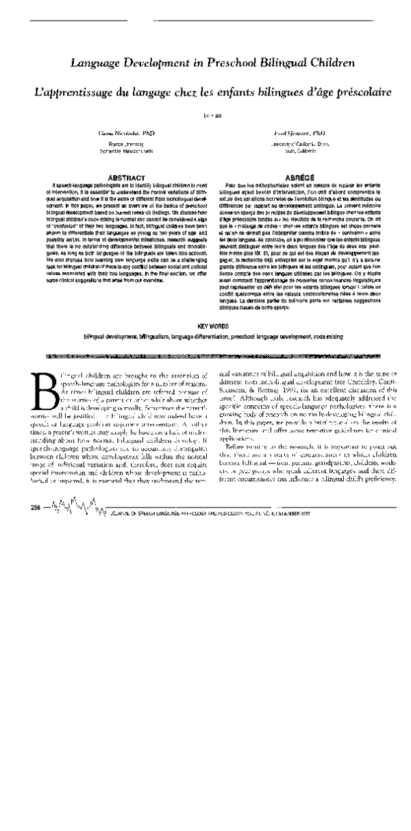(PDF) Language development in preschool bilingual children