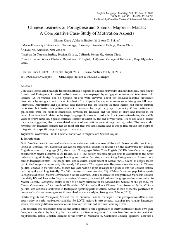 (PDF) Chinese Learners of Portuguese and Spanish Majors in Macau: A ...