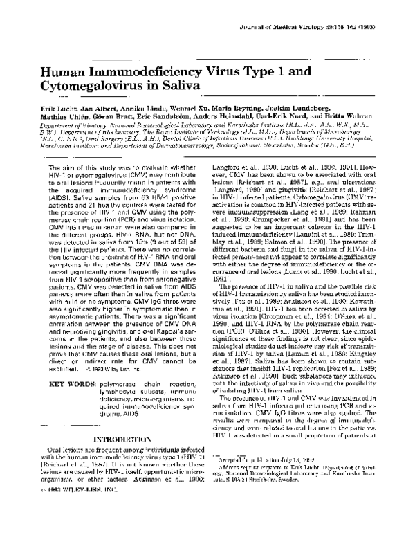 (PDF) Human immunodeficiency virus type 1 and cytomegalovirus in saliva