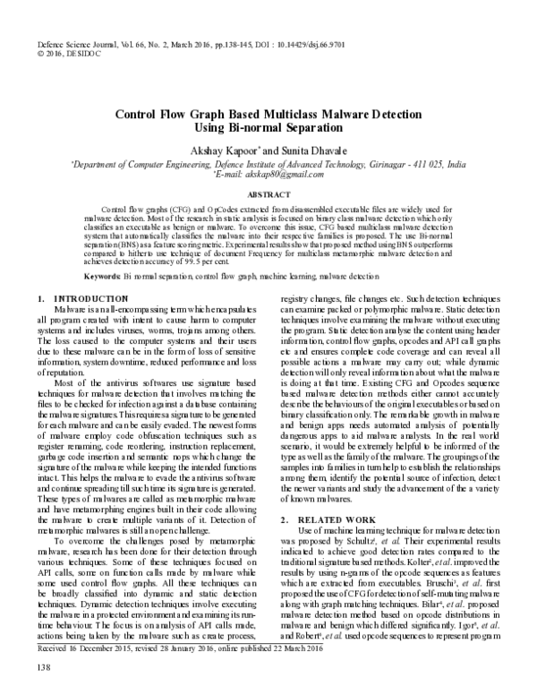 (PDF) Control Flow Graph Based Multiclass Malware Detection Using Bi ...