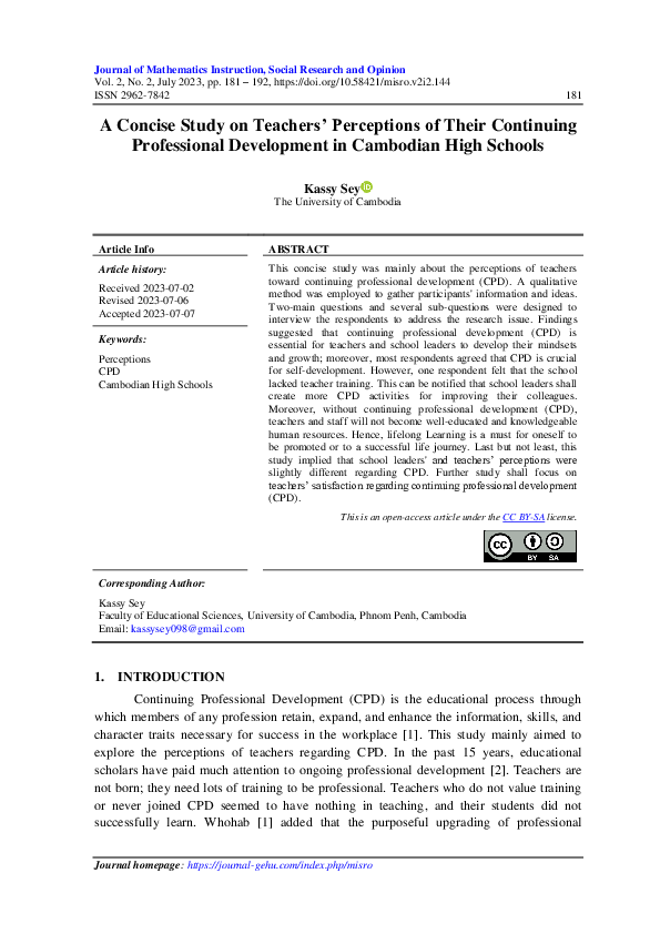 (PDF) A Concise Study on Teachers' Perceptions of Their Continuing ...