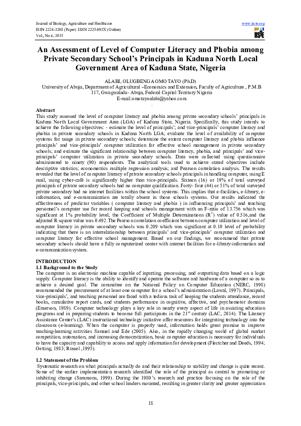 (PDF) An Assessment of Level of Computer Literacy and Phobia among ...