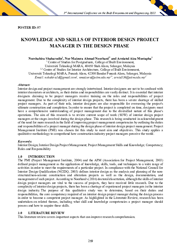 (PDF) KNOWLEDGE AND SKILLS OF INTERIOR DESIGN PROJECT MANAGER IN THE ...