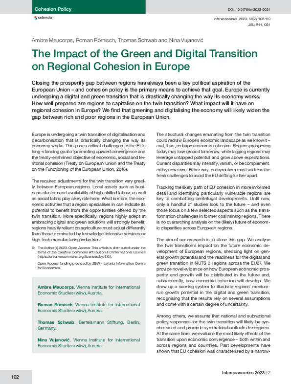 (PDF) The Impact of the Green and Digital Transition on Regional ...