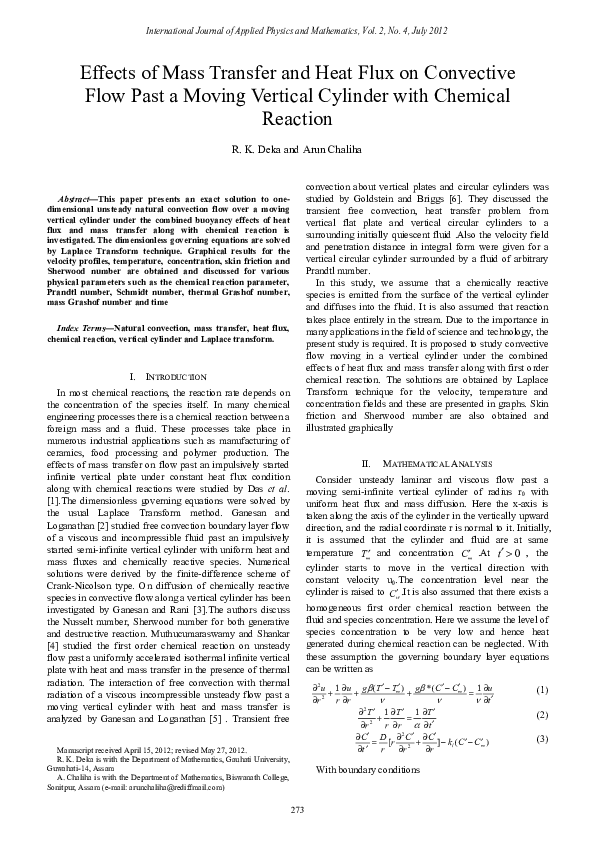 (PDF) Effects of Mass Transfer and Heat Flux on Convective Flow Past a ...