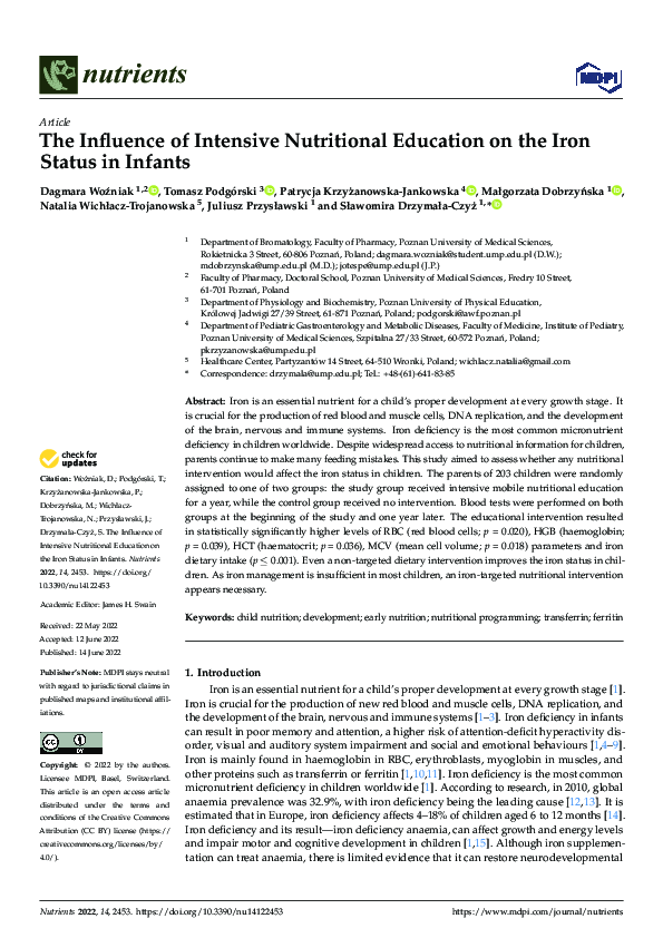 (PDF) The Influence of Intensive Nutritional Education on the Iron ...