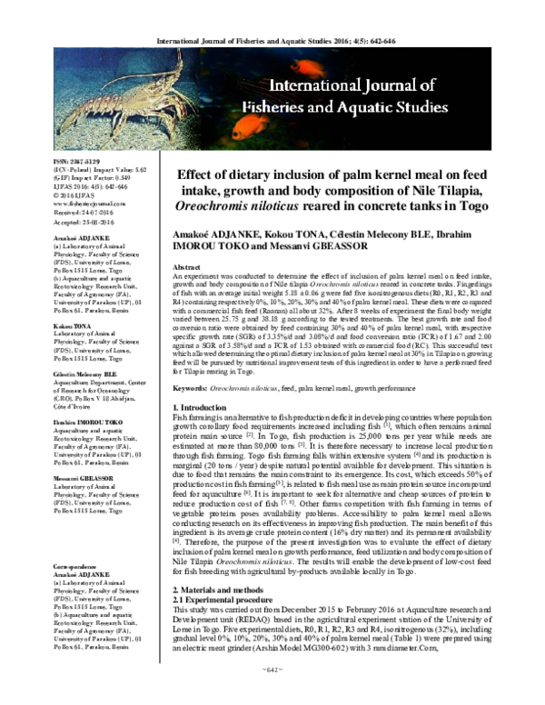 (PDF) Effect of dietary inclusion of palm kernel meal on feed intake ...