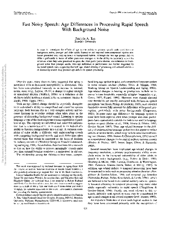 (PDF) Fast noisy speech: Age differences in processing rapid speech ...