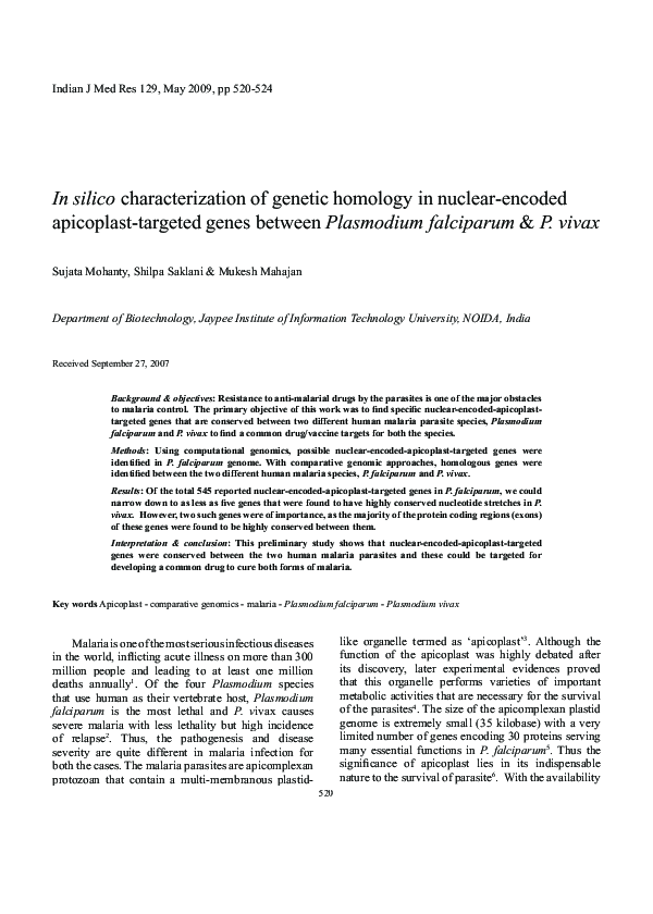 (PDF) In silico characterization of genetic homology in nuclear-encoded ...