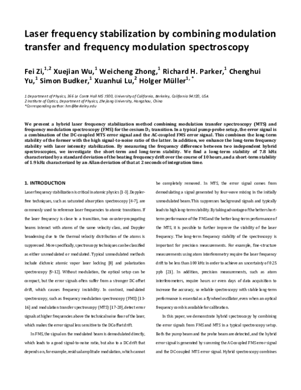 (PDF) Laser frequency stabilization by combining modulation transfer ...