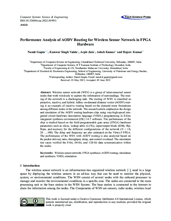 (PDF) Performance Analysis of AODV Routing for Wireless Sensor Network ...