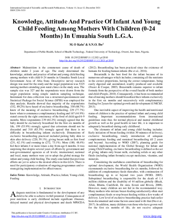 (PDF) Knowledge, Attitude And Practice Of Infant And Young Child ...