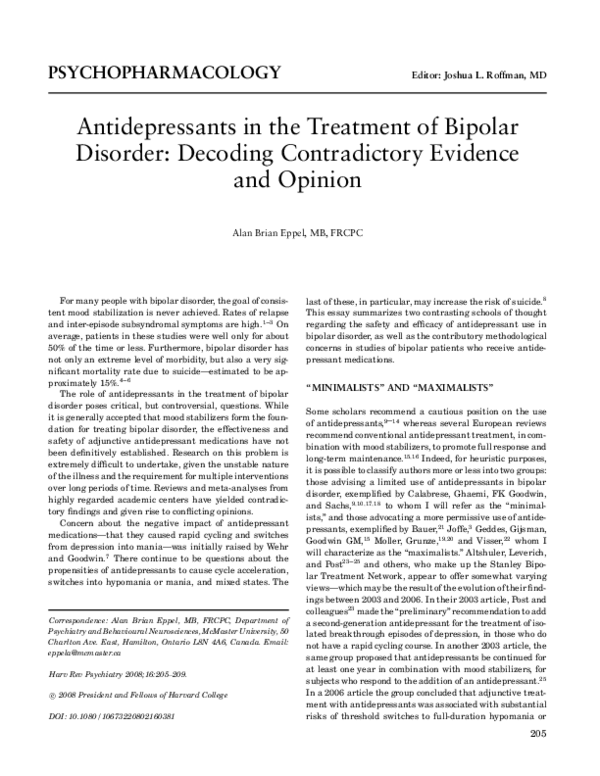 (PDF) Antidepressants in the Treatment of Bipolar Disorder: Decoding ...