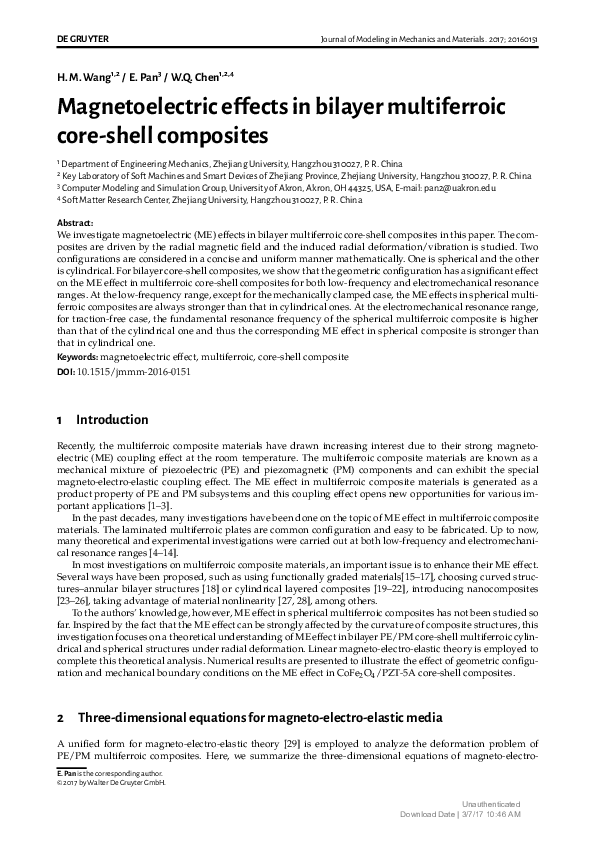(PDF) Magnetoelectric effects in bilayer multiferroic core-shell composites
