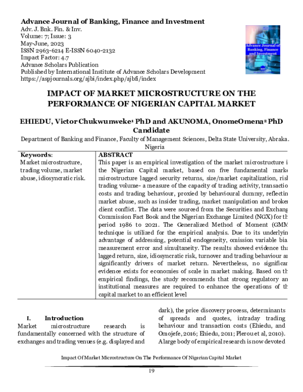 (PDF) IMPACT OF MARKET MICROSTRUCTURE ON THE PERFORMANCE OF NIGERIAN ...