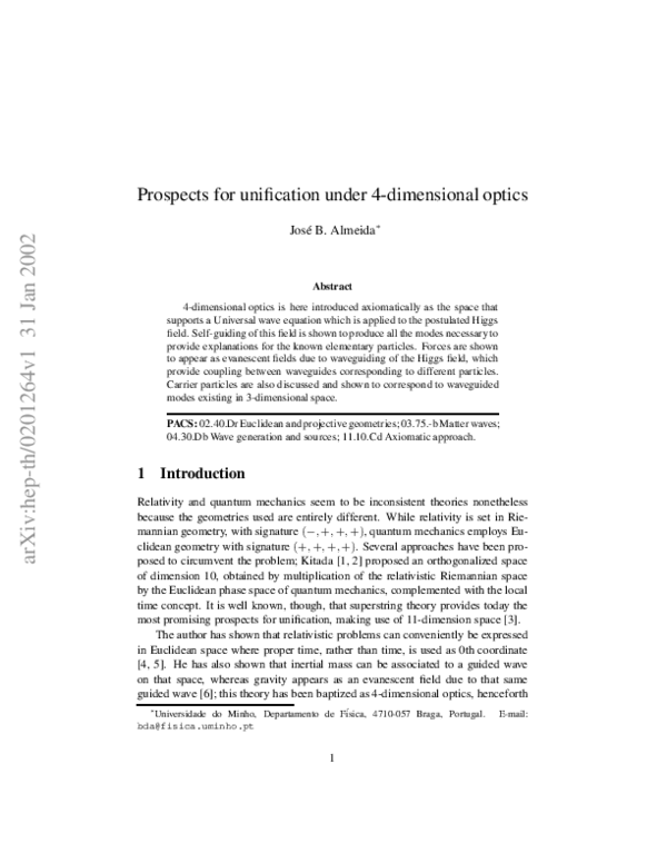 (PDF) Prospects for unification under 4-dimensional optics