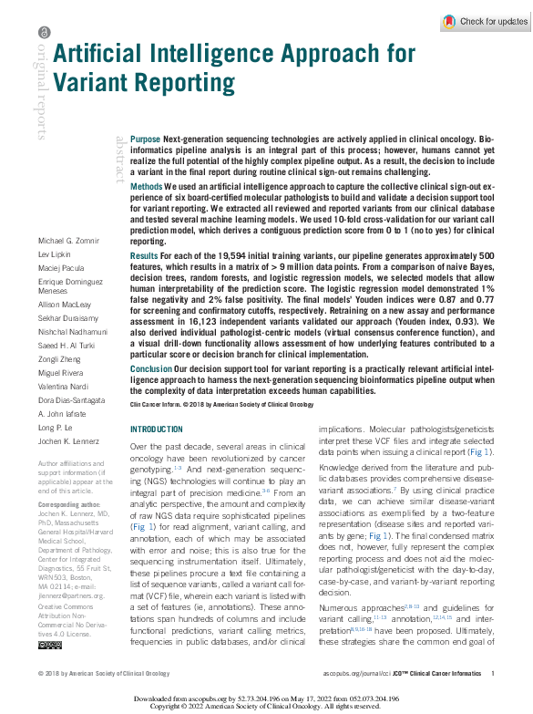 (PDF) Artificial Intelligence Approach for Variant Reporting
