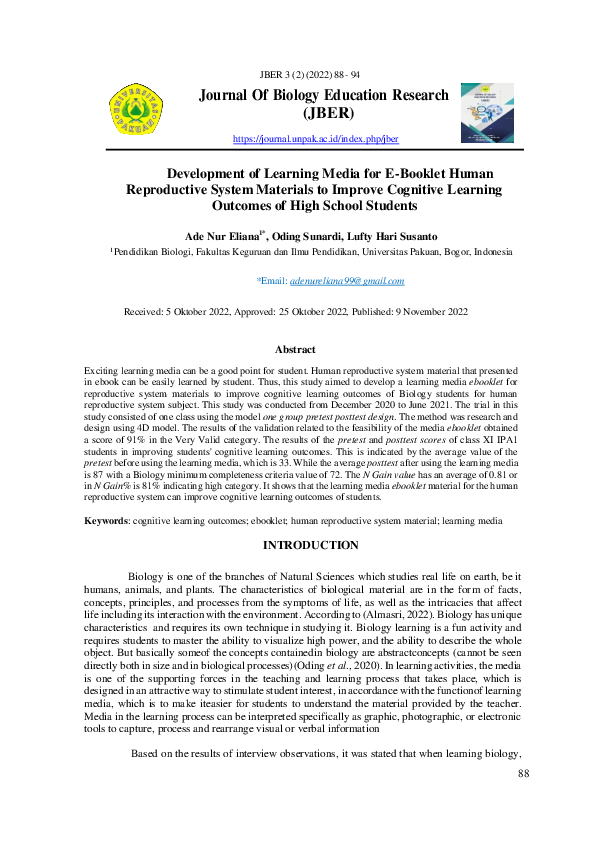(PDF) Development of Learning Media for E-Booklet Human Reproductive ...