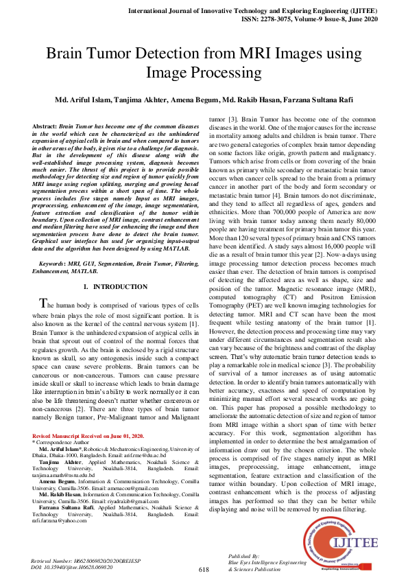 (PDF) Brain Tumor Detection from MRI Images using Image Processing