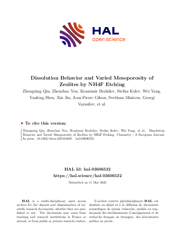 (PDF) Dissolution Behavior and Varied Mesoporosity of Zeolites by NH 4 ...