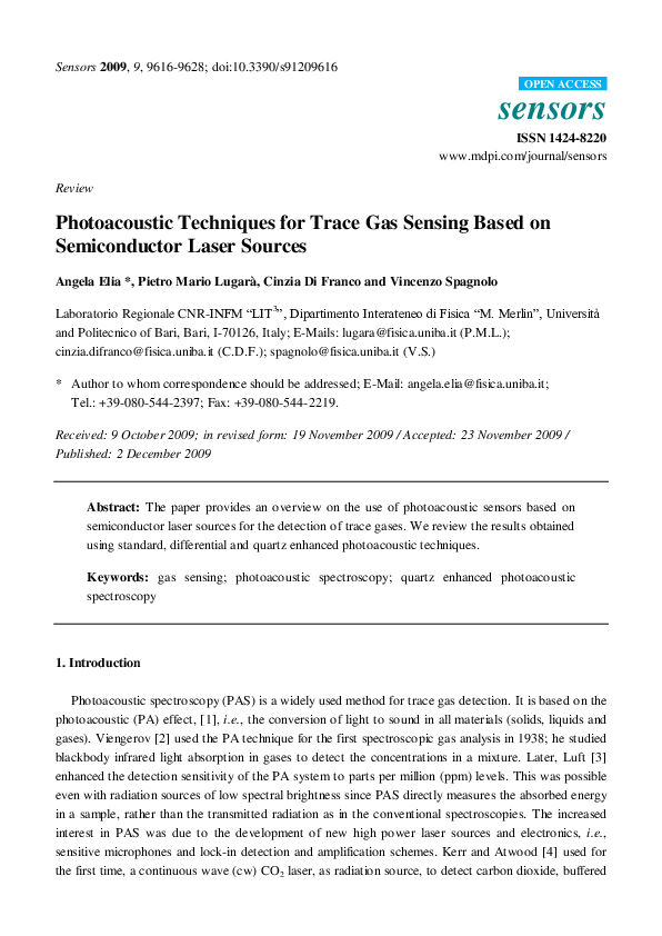 (PDF) Photoacoustic Techniques for Trace Gas Sensing Based on ...