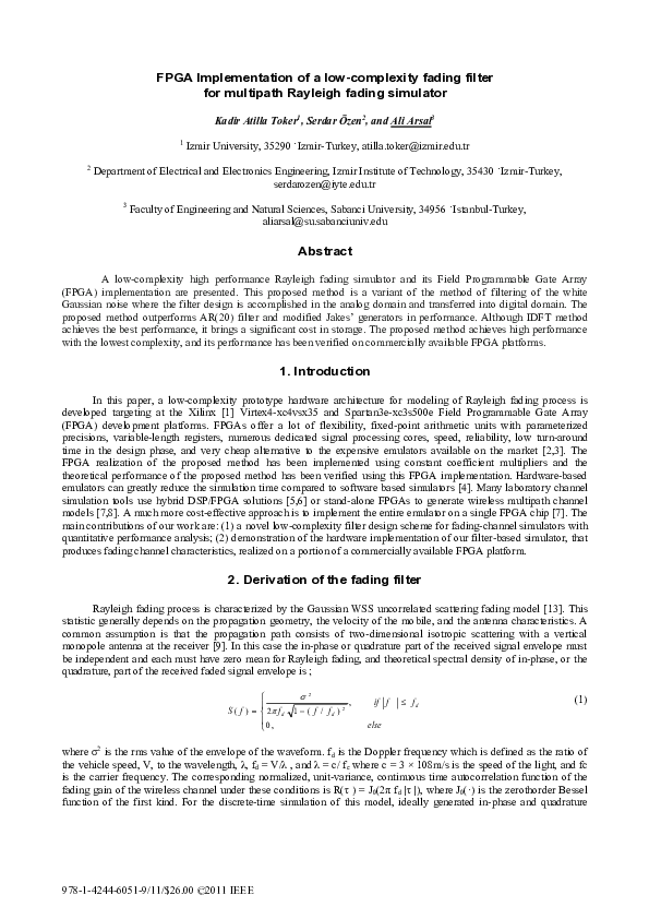 (PDF) FPGA implementation of a low-complexity fading filter for ...