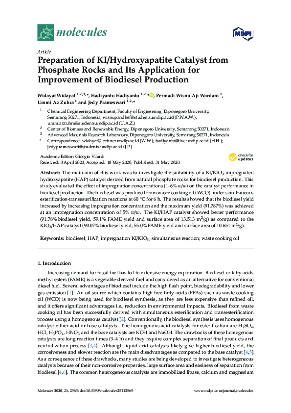 (PDF) Preparation of KI/Hydroxyapatite Catalyst from Phosphate Rocks ...
