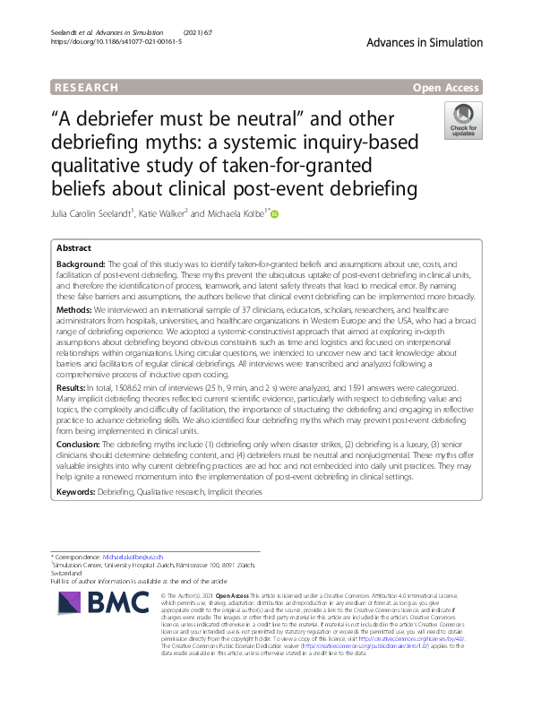 (PDF) “A debriefer must be neutral” and other debriefing myths: a ...