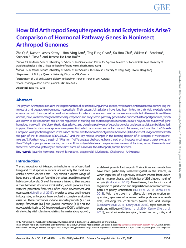 (PDF) How did arthropod sesquiterpenoids and ecdysteroids arise ...
