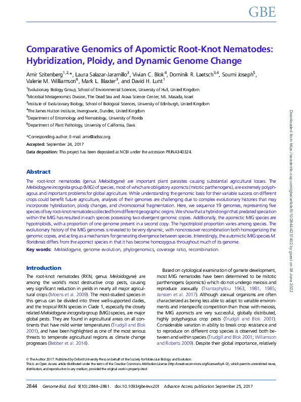 (PDF) Comparative genomics of apomictic root-knot nematodes ...