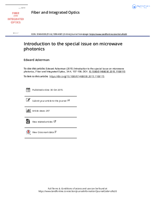 (PDF) Introduction to the special issue on microwave photonics