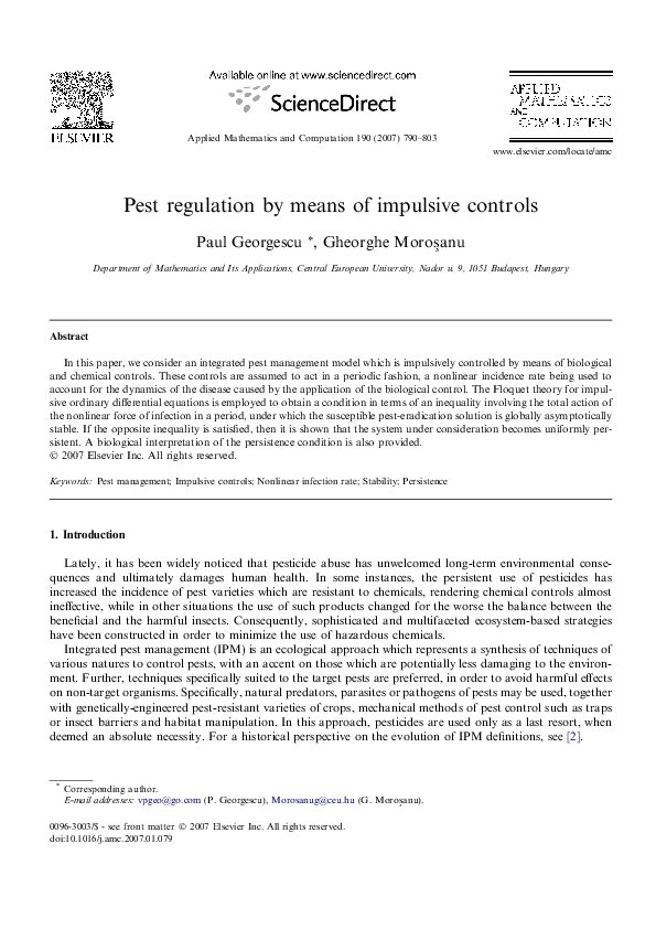 (PDF) Pest regulation by means of impulsive controls