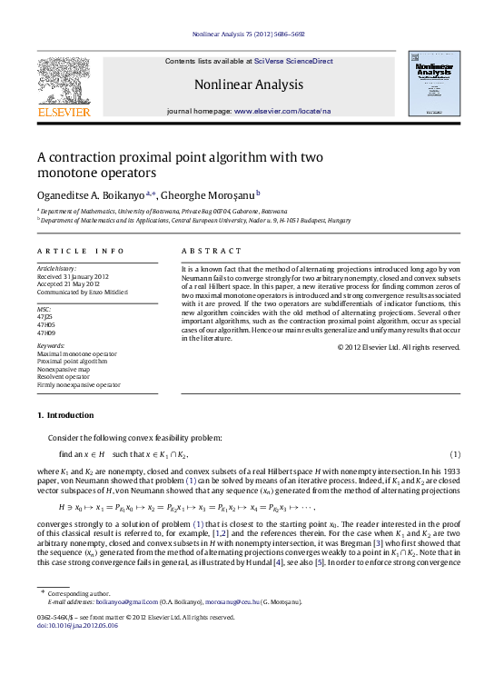 (PDF) A contraction proximal point algorithm with two monotone operators
