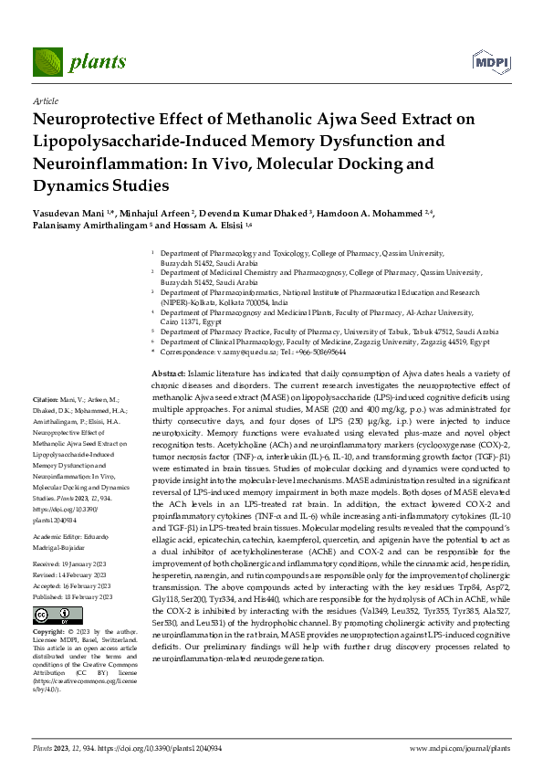 (PDF) Neuroprotective Effect of Methanolic Ajwa Seed Extract on ...