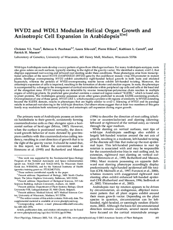 WVD2 and WDL1 Modulate Helical Organ Growth and Anisotropic Cell ...