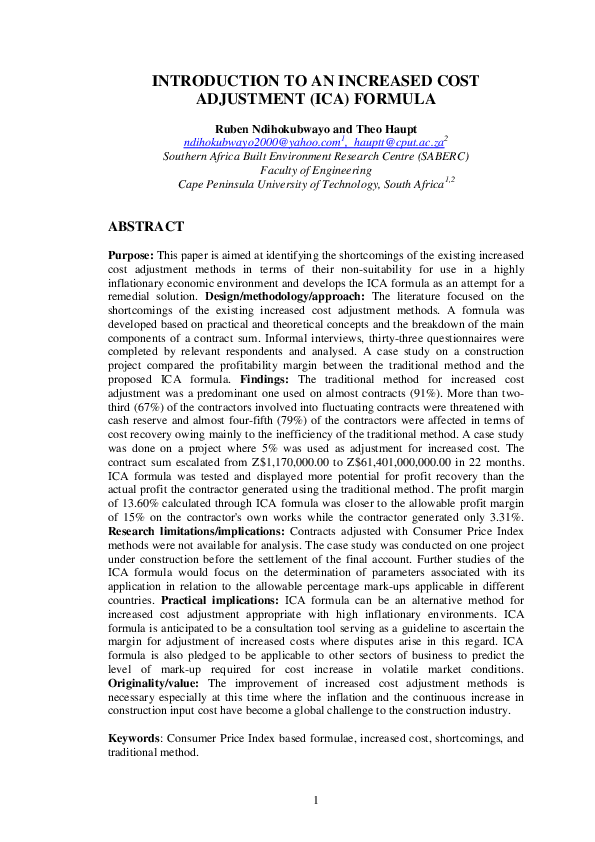(PDF) Introduction to an Increased Cost Adjustment (ICA) Formula