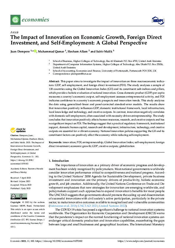 (PDF) The Impact of Innovation on Economic Growth, Foreign Direct ...