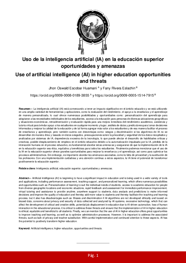 (PDF) Uso de la inteligencia artificial (IA) en la educación superior ...