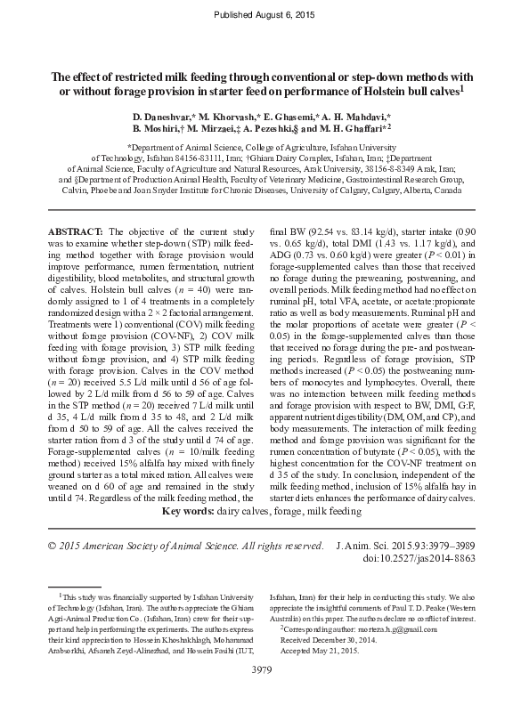 (PDF) The effect of restricted milk feeding through conventional or ...